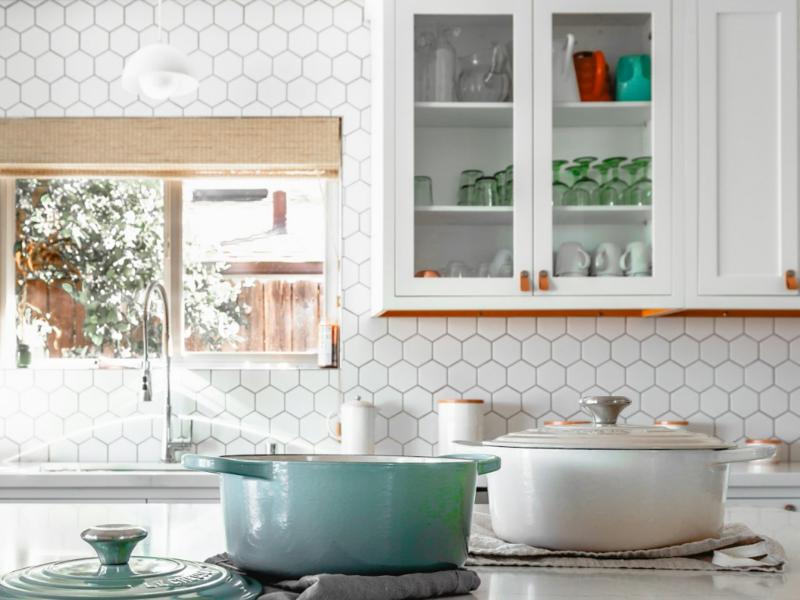 Cookware on a kitchen counter